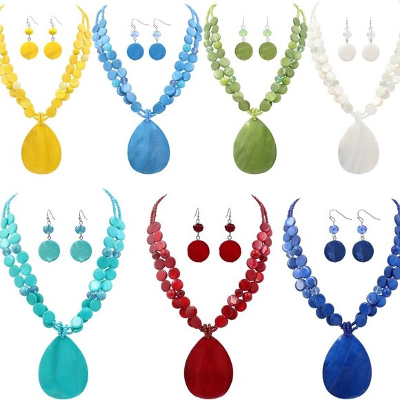 Big Teardrop Pendant Necklaces for Women Colorful Beaded Necklaces Statement Set - Picture 7 of 7